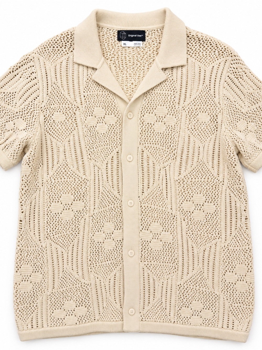 Original Use Men’s XL Cream Open Knit Short Sleeve Cardigan
